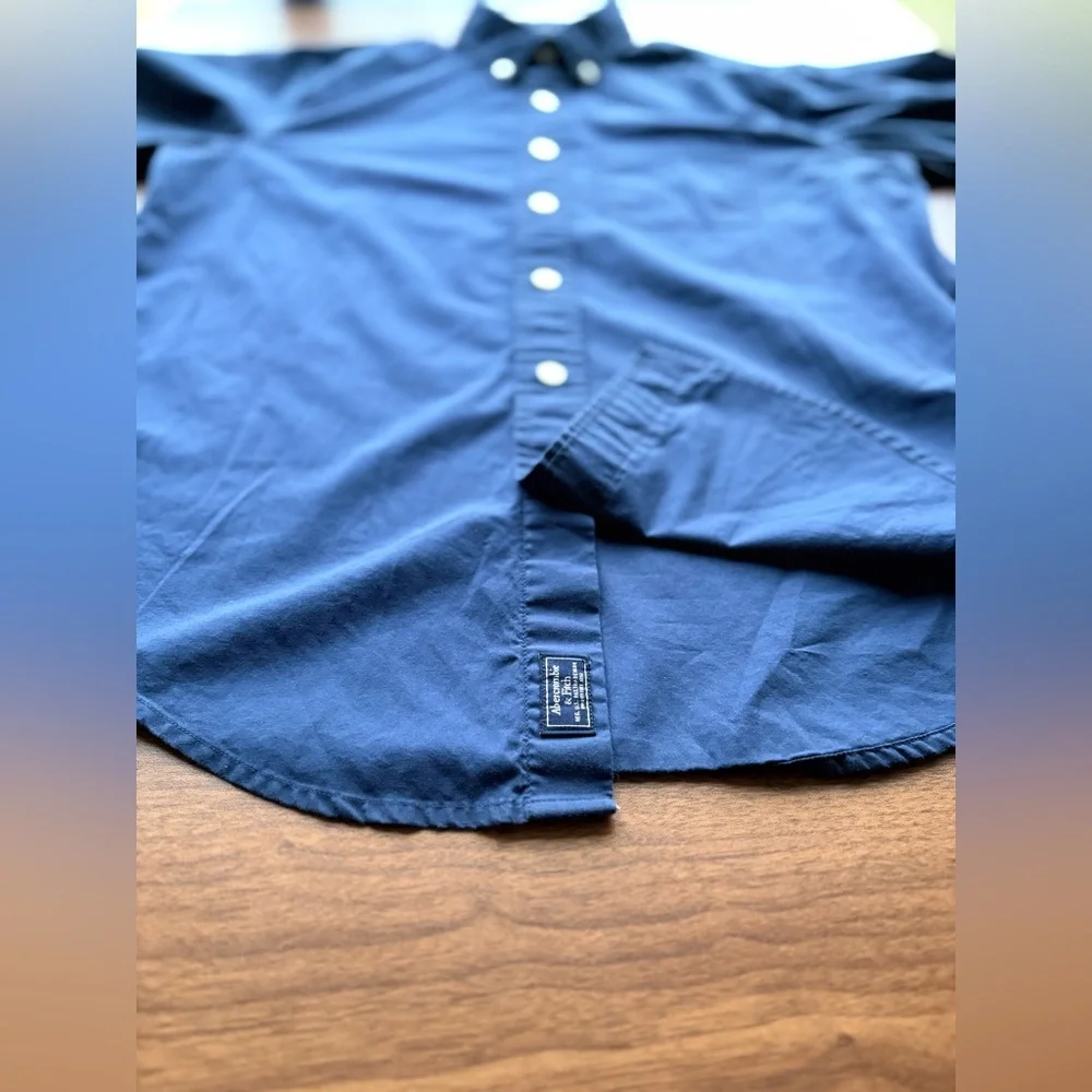 Vintage Y2K Abercrombie & Fitch Navy Oxford Shirt Relaxed Fit Stretch | Men’s S